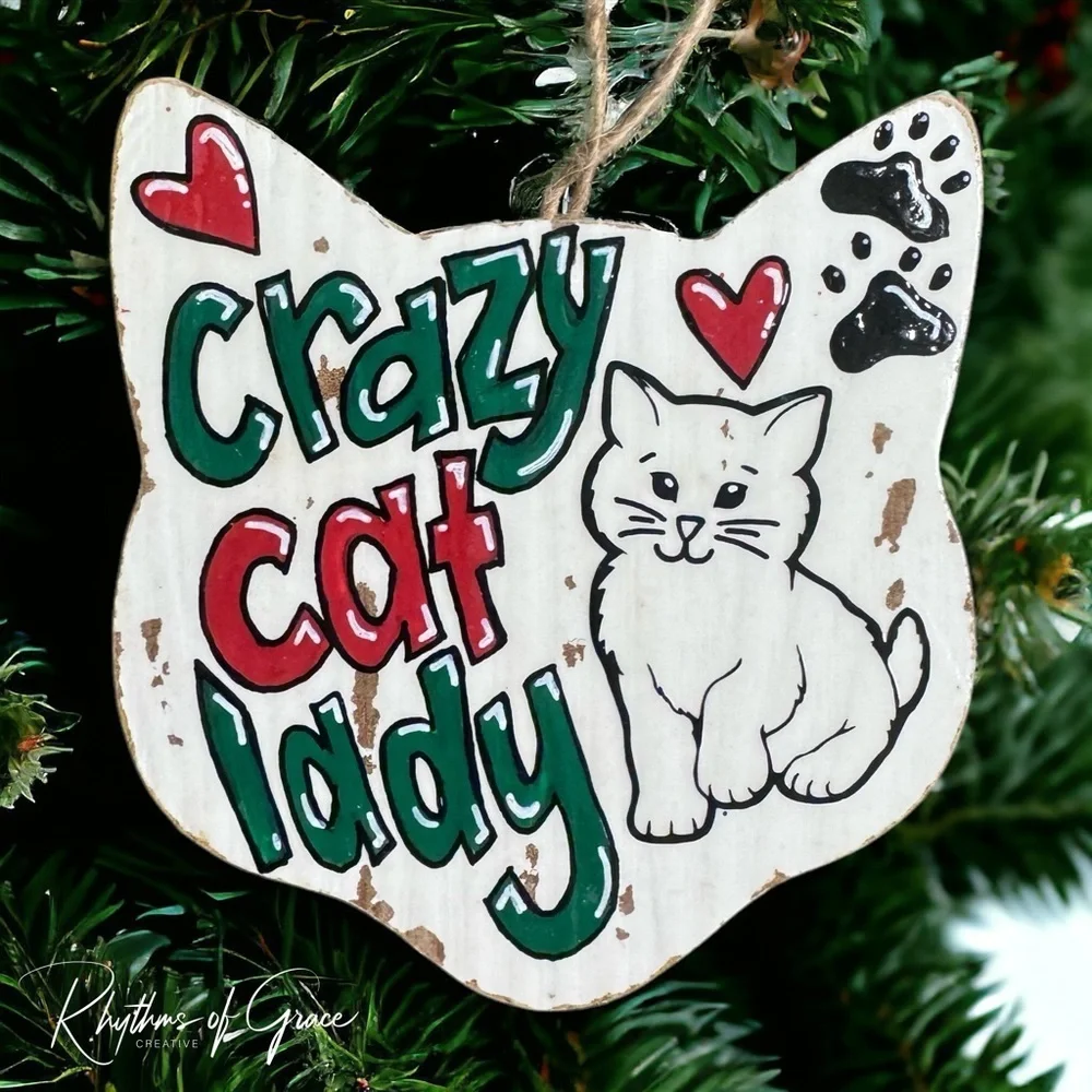NOT FOR SALE - Pawsitively Purr-fect Handprinted Crazy Cat Lady Ornament